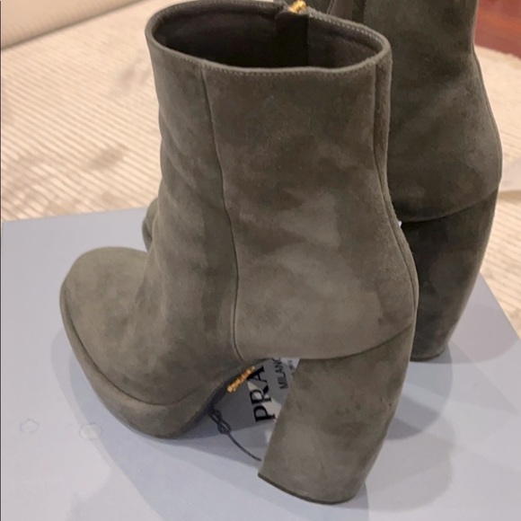 PRADA Grey Ultra Suede Platform ankle Boots - Picture 4 of 10